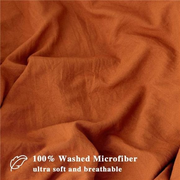 Home Queen Size Duvet Cover Set with Buttons Closure Umber, 3 Pieces Solid Color - Picture 5 of 6